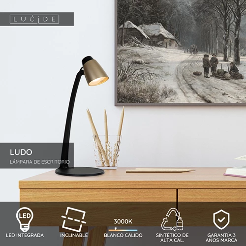 Lucide LUDO - Lámpara de escritorio - LED - 1x4,5W 3000K - Oro mate / Latón - USP